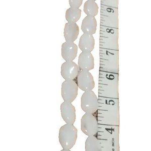 Clares White Large Oval Quartz Beads Long Necklace Vintage (J1)